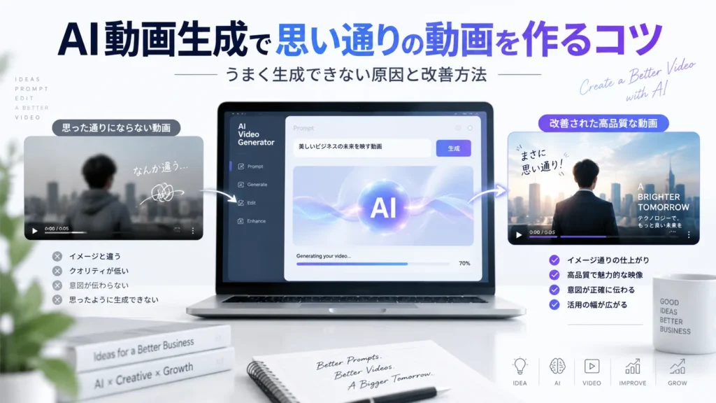 AI動画生成で思い通りの動画を作るコツ｜うまく生成できない原因と改善方法